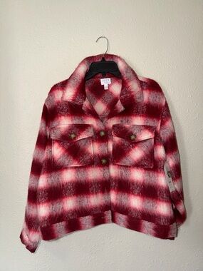 Time and Tru Red and White Plaid Teddy Jacket